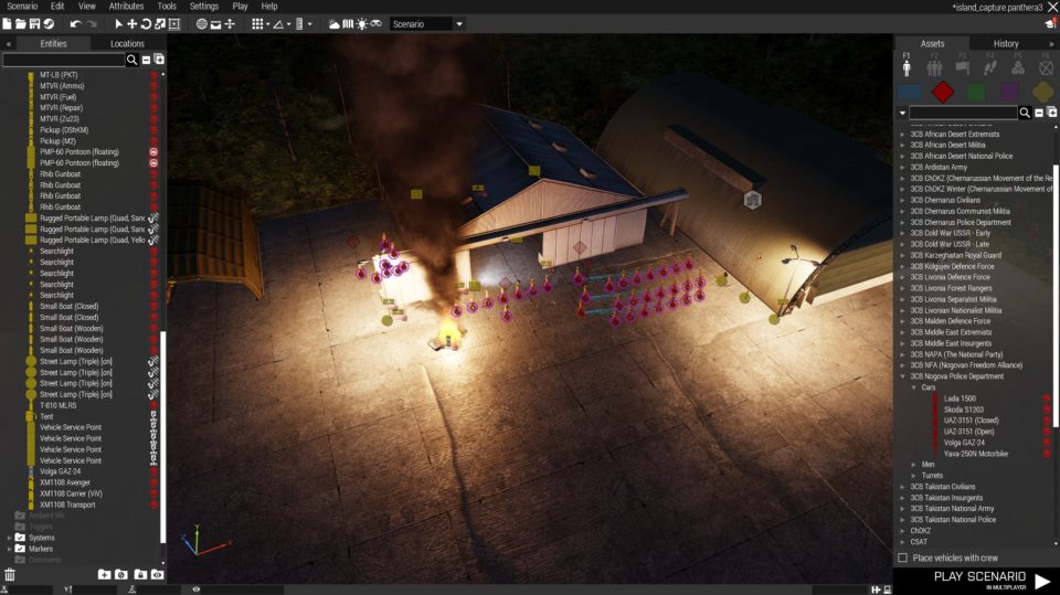Lamps on in the EDEN editor, with simulation enabled.
