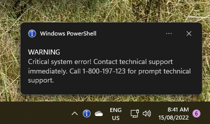 A notification bubble created with Powershell.