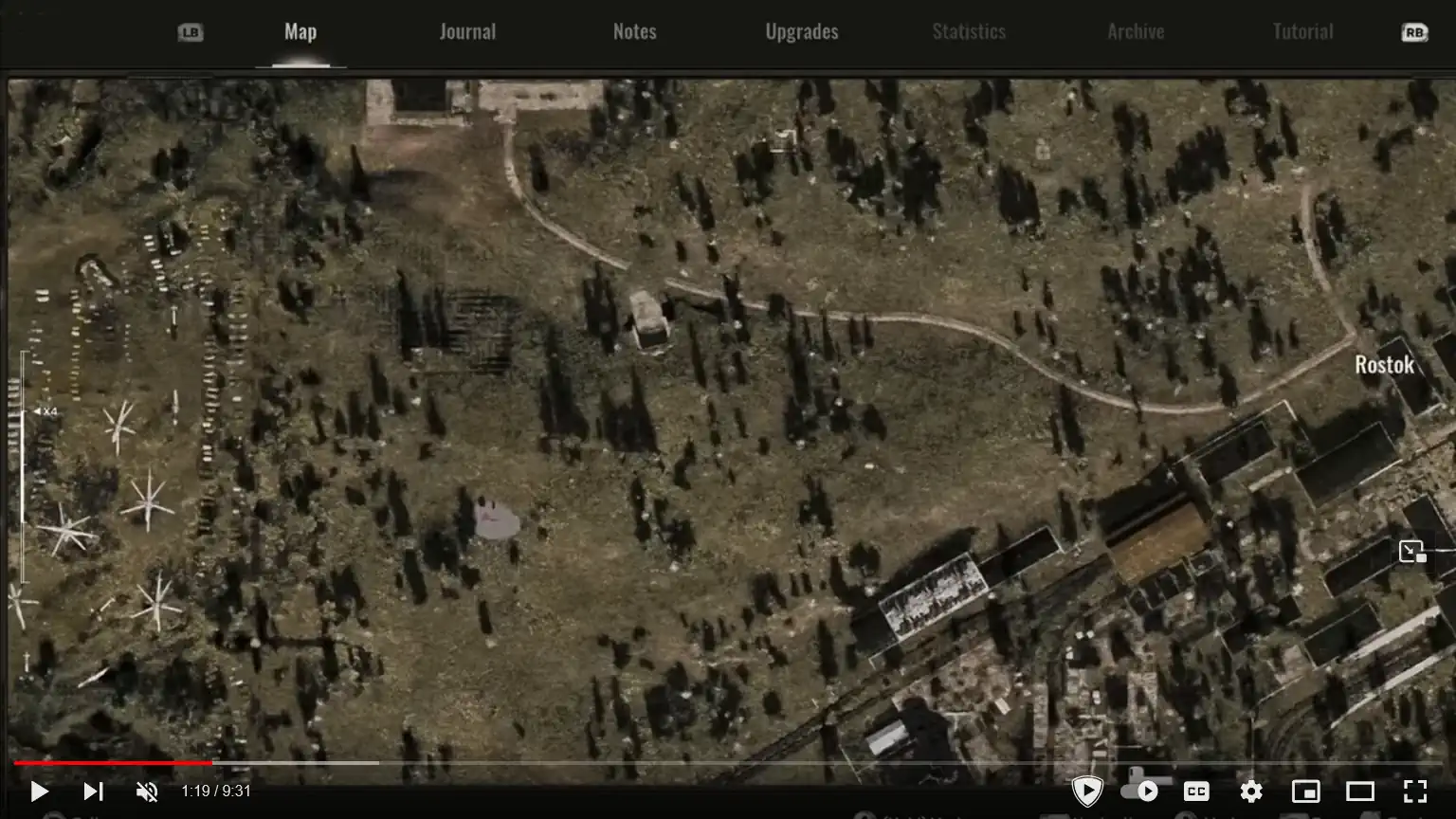 Stalker 2 Xbox map view. Showing Rostok and the truck cemetery.